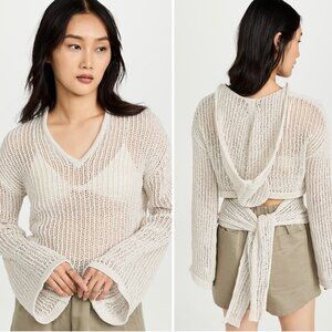 Cult Gaia Cream Open-Knit V-Neck Sweater